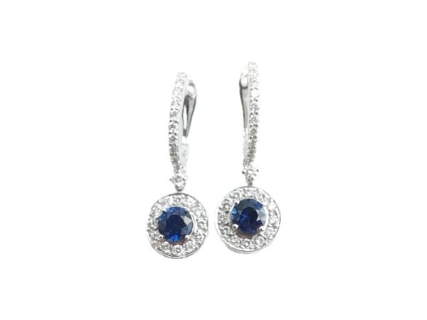 Pırlanta Safir 18 Ayar Beyaz Altın Küpe