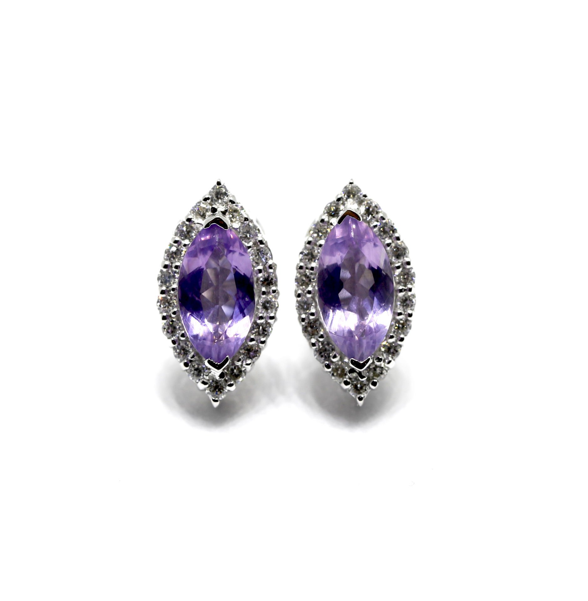 Pırlanta 18 Ayar Ametist Küpe