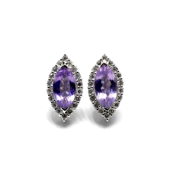 Pırlanta 18 Ayar Ametist Küpe