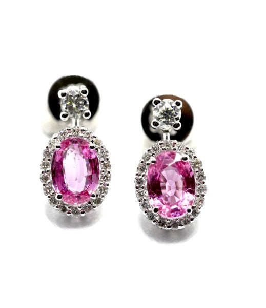 Pırlanta Pembe Safir 18 ayar Beyaz Altın Küpe