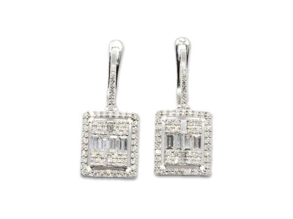 Pırlanta 14 Ayar Beyaz Altın Küpe Baget